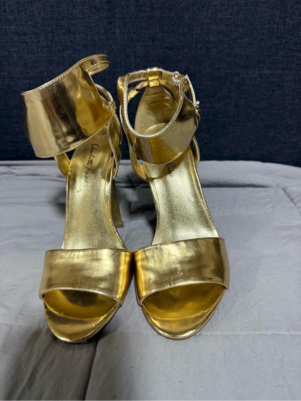 Charlotte Russe Metallic Gold Ankle-Strap Heels